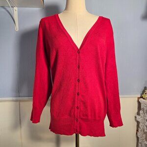 The Limited Extra Large Vibrant Red Classic V Neck Button Up Holiday Cardigan